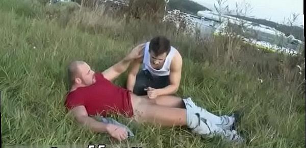  Men piss in public movie gay Muscular Studs Fuck in The Grassy Field!